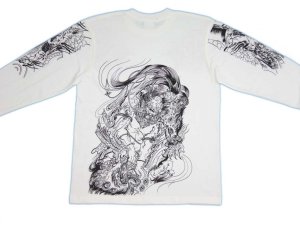 画像2: 唐獅子 と鬼 和柄 長袖Ｔシャツ 刺青デザインの紅雀（名入れ刺繍可）通販 和柄服