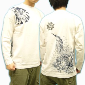 画像2: 鳳凰 刺青 胸割右 背中鳳凰 紅雀ブランド 通販 名入れ刺繍可 (和彫り)  和柄 長袖tシャツ ロンＴ 和柄服