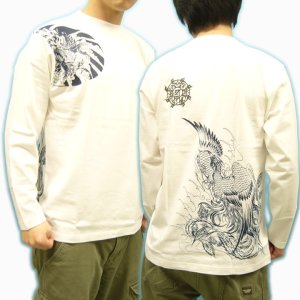画像2: 鳳凰 刺青 胸割右 背中鳳凰 紅雀ブランド 通販 名入れ刺繍可 (和彫り)  和柄 長袖tシャツ ロンＴ 和柄服