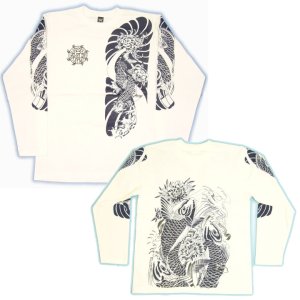 画像5: 鯉 胸割(額彫り)背中 昇り鯉 和柄　長袖Ｔシャツ [紅雀] 通販 (名入れ刺繍) 刺青tシャツ 和彫り風 和柄服