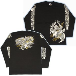 画像4: 麒麟 雲龍 長袖Ｔシャツ 和柄 ブランド紅雀 ネーム刺繍可 刺青Tシャツ 和彫 デザイン 通販 ロンＴ 和柄服