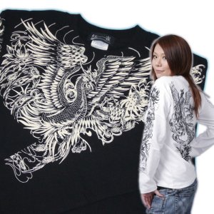画像1: 鳳凰 刺青 デザイン 菊 和柄 長袖Ｔシャツ ブランド紅雀 (名入れ刺繍可) 和彫り 通販 和柄服
