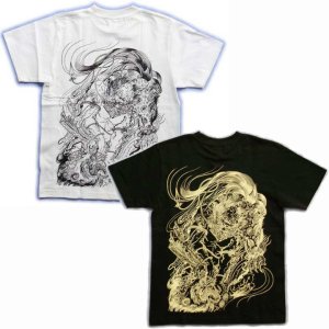 画像5: 唐獅子胸割聖獣 和柄 Ｔシャツ 和柄 紅雀 通販 名入れ刺繍可 刺青 和彫り デザイン 和柄服