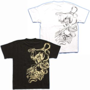 画像3: 風神雷神 和柄Ｔシャツ 筋彫風 刺青プリント 通販 刺青デザイン