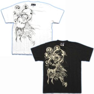 画像2: 風神雷神 和柄Ｔシャツ 筋彫風 刺青プリント 通販 刺青デザイン