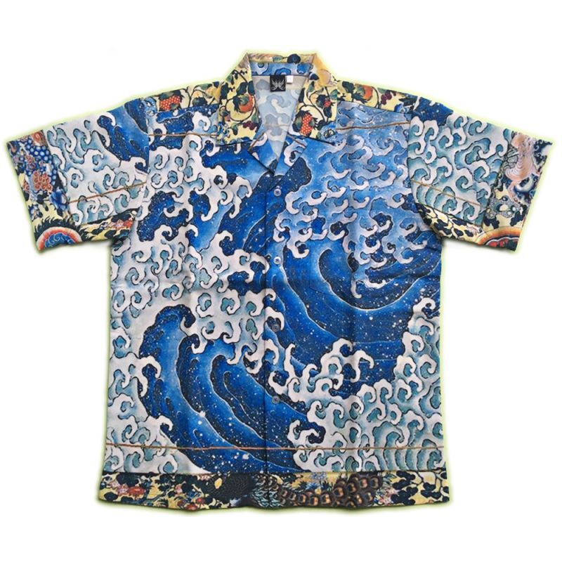 北斎 怒涛図 男波 アロハシャツ メンズ 大きいサイズ 3L 4L 5L 和柄シャツ 通販 日本製受注生産納期4週間