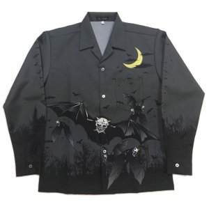 画像: 長袖 アロハシャツ Moon Bat 蝙蝠 月 メンズ ブランド 大きいサイズ 3L 4L 5L 日本製 受注生産