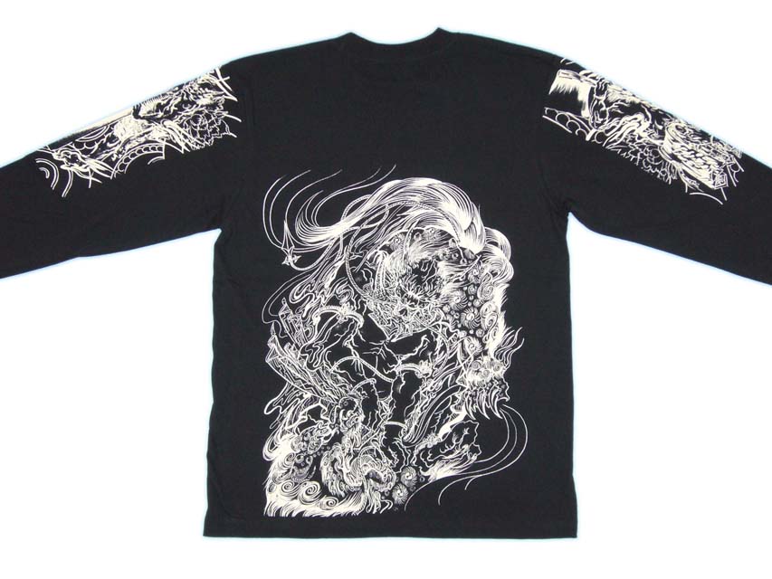 画像: 唐獅子 と鬼 和柄 長袖Ｔシャツ 刺青デザインの紅雀（名入れ刺繍可）通販 和柄服