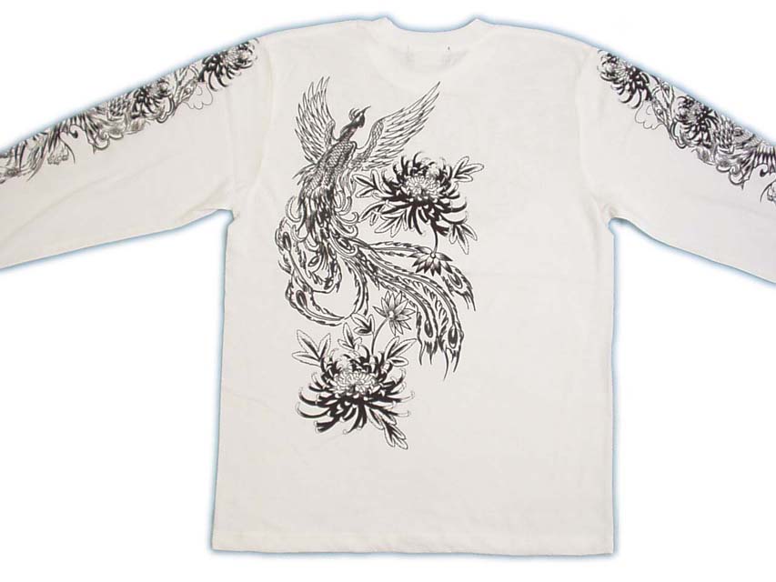 画像: 鳳凰 刺青 デザイン 菊 和柄 長袖Ｔシャツ ブランド紅雀 (名入れ刺繍可) 和彫り 通販 和柄服