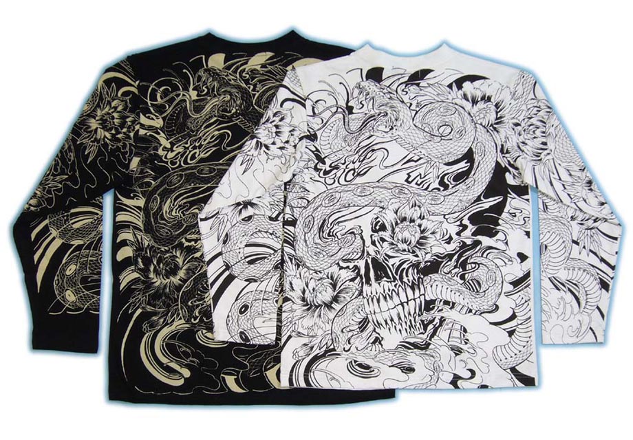 画像: 蛇スカル 和柄 長袖Ｔシャツ 刺青デザインの紅雀（名入れ刺繍可）通販