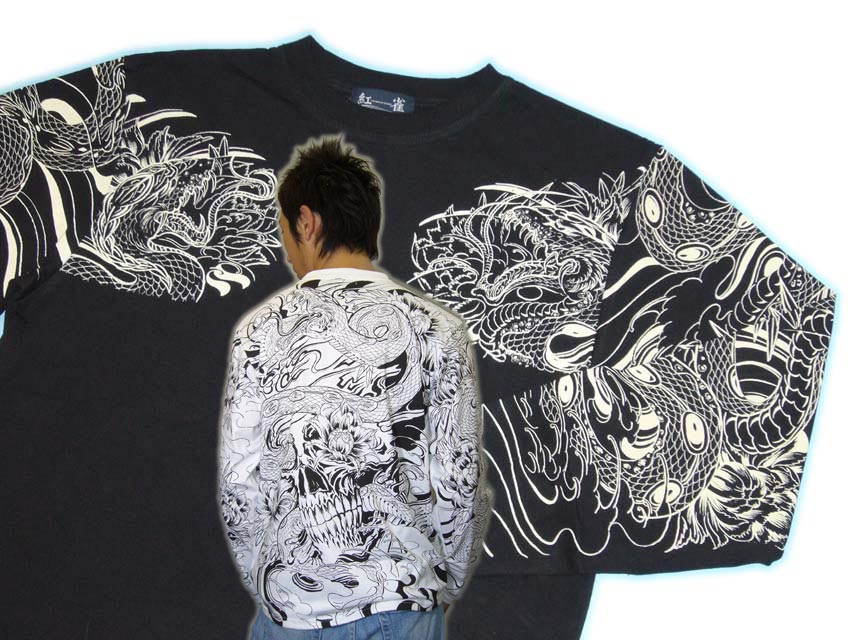 画像: 蛇スカル 和柄 長袖Ｔシャツ 刺青デザインの紅雀（名入れ刺繍可）通販