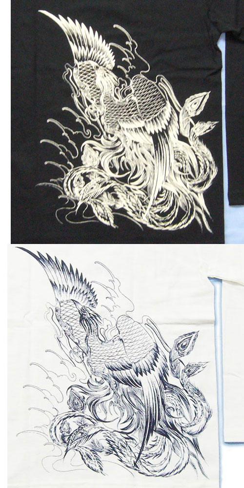 画像: 鳳凰 刺青 胸割右 背中鳳凰 紅雀ブランド 通販 名入れ刺繍可 (和彫り)  和柄 長袖tシャツ ロンＴ 和柄服