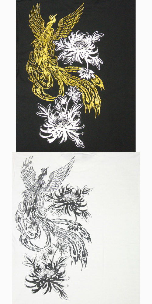 画像: 鳳凰 刺青 デザイン 菊 和柄 長袖Ｔシャツ ブランド紅雀 (名入れ刺繍可) 和彫り 通販 和柄服