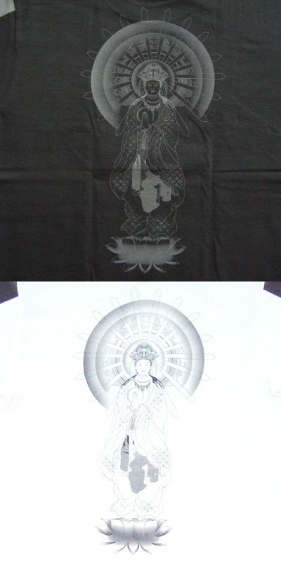 画像: 勢至菩薩 立像の仏像画 和柄 長袖Ｔシャツ 紅雀ブランド通販 名入れ刺繍可 胸割 刺青 和彫り 和柄服