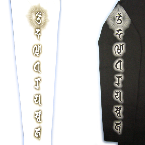 画像: 毘沙門天 梵字 長袖Ｔシャツ 刺青 デザイン 梵字タトゥー Tシャツの袖にデザイン （名入れ刺繍可）通販 和柄服