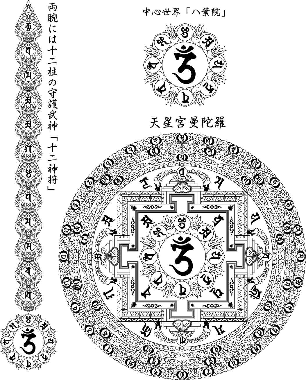 画像: 天星宮曼荼羅 背中 梵字 長袖Ｔシャツ 梵字タトゥー 刺青デザイン （名入れ刺繍可） Tシャツの袖にデザイン 通販 和柄服