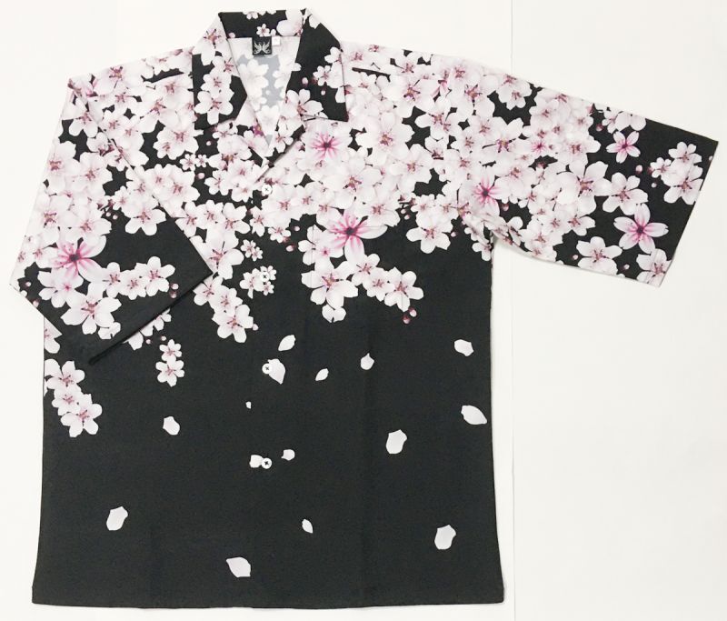 画像1: 桜吹雪 ７分袖アロハシャツ メンズ 大きいサイズ 和柄 ブランド 紅雀