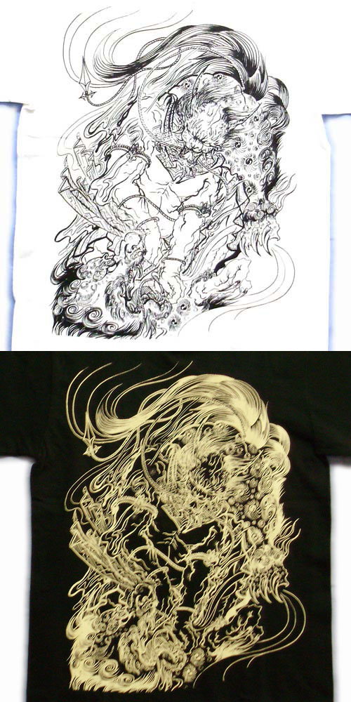 画像: 唐獅子胸割聖獣 和柄 Ｔシャツ 和柄 紅雀 通販 名入れ刺繍可 刺青 和彫り デザイン 和柄服