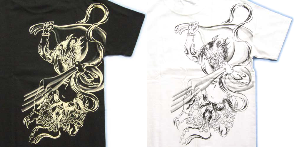 画像: 風神雷神 和柄Ｔシャツ 筋彫風 刺青プリント 通販 刺青デザイン