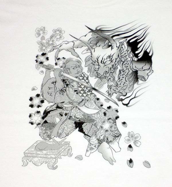 画像: 紅雀 和柄 茨木奪腕 桜 フルカラー プリント Ｔシャツ 刺青 和彫り デザイン